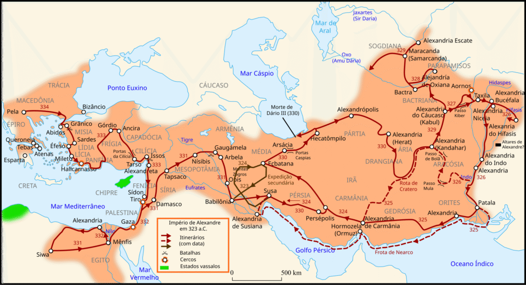Mapa Alexandre o Grande - campanhas militares